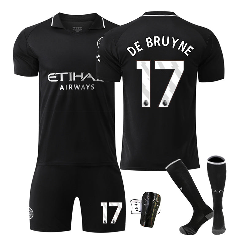 Beakey Manchester City Away Jersey Black DE BRUYNE #17 Soccer Jersey Kids Adult 4Pcs Jersey Kits