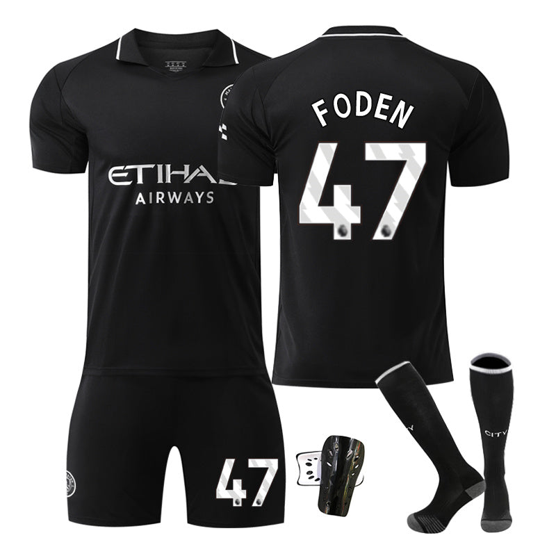Beakey Manchester City Away Jersey Black FODEN #47 Soccer Jersey Kids Adult 4Pcs Jersey Kits
