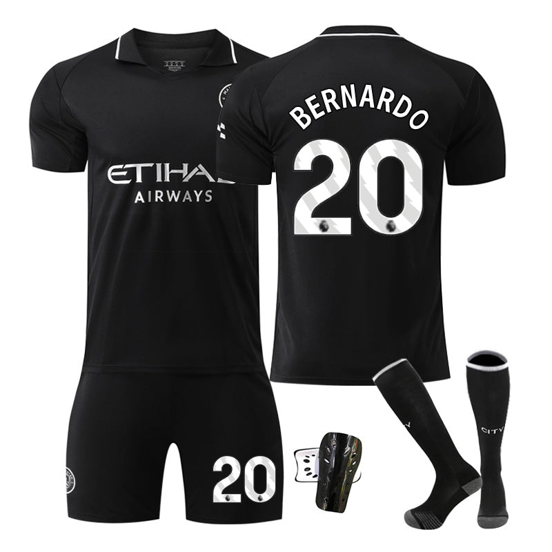 Beakey Manchester City Away Jersey Black BERNARDO #20 Soccer Jersey Kids Adult 4Pcs Jersey Kits