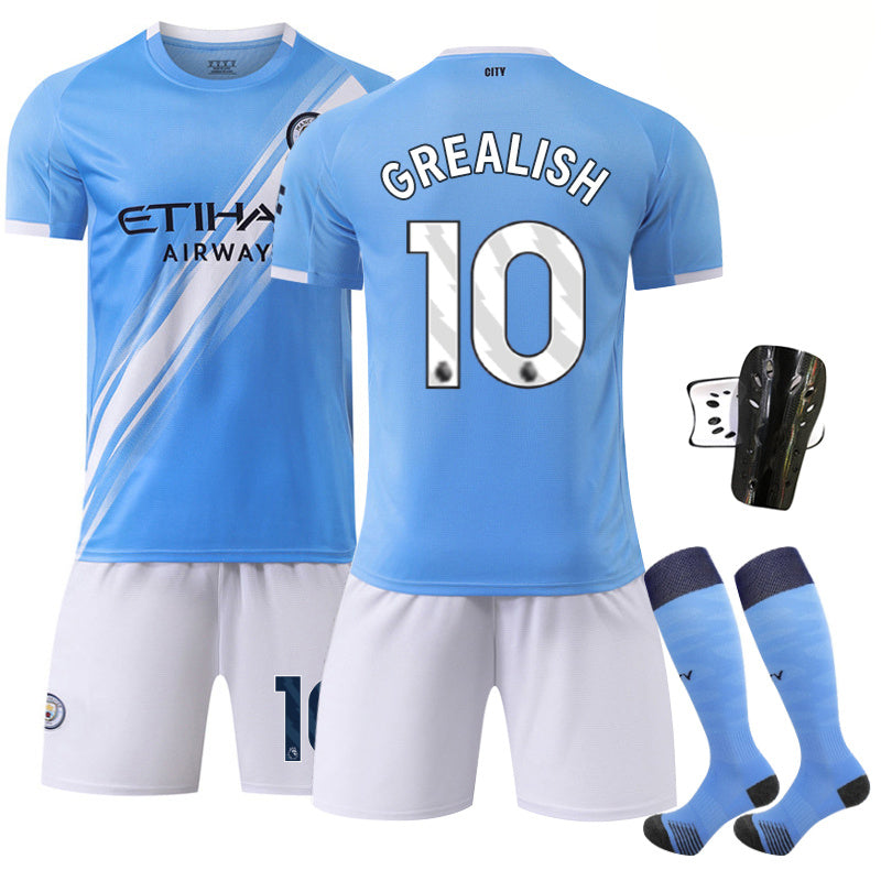 Beakey Manchester City Home Jersey GREALISH #10 Soccer Jersey Kids Adult 4Pcs Jersey Kits