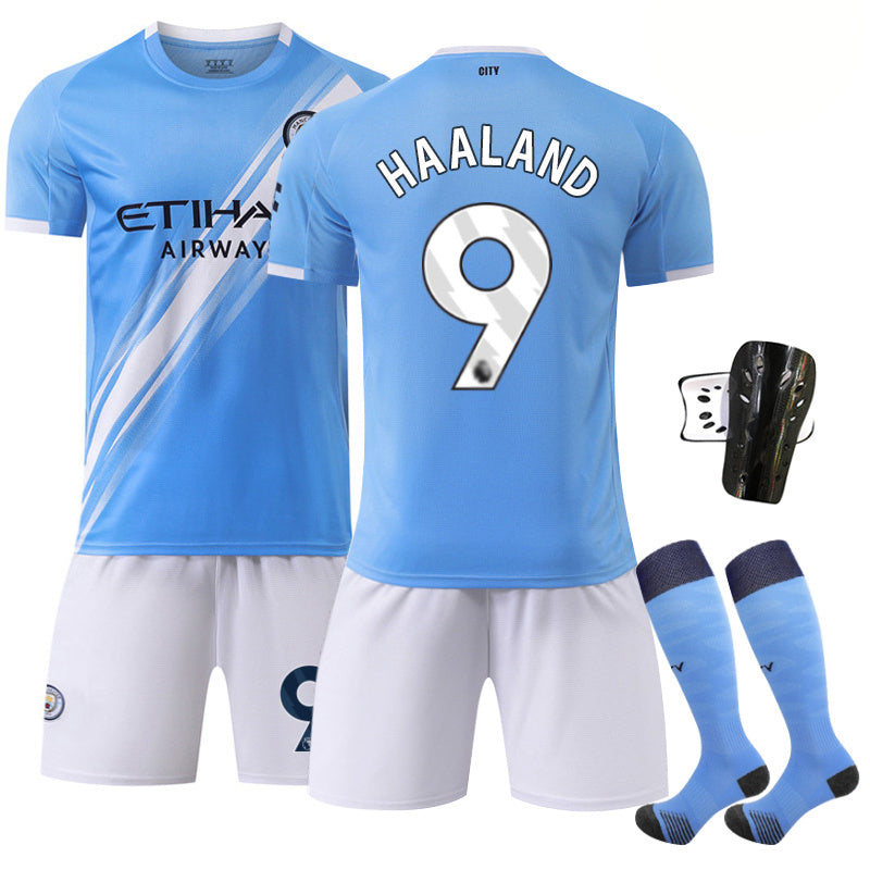 Beakey Manchester City Home Jersey HAALAND #9 Soccer Jersey Kids Adult 4Pcs Jersey Kits