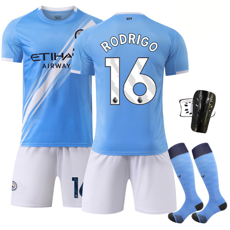 Beakey Manchester City Home Jersey RODRIGO #16 Soccer Jersey Kids Adult 4Pcs Jersey Kits