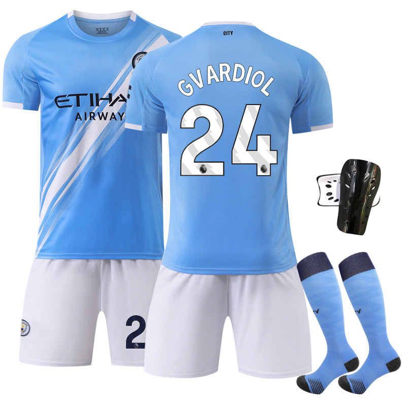Beakey Manchester City Home Jersey GVARDIOL #24 Soccer Jersey Kids Adult 4Pcs Jersey Kits