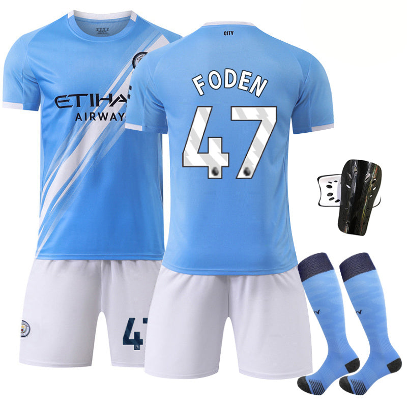 Beakey Manchester City Home Jersey FODEN #47 Soccer Jersey Kids Adult 4Pcs Jersey Kits