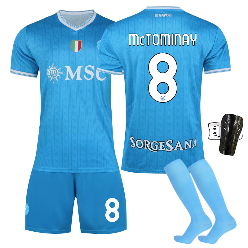 Beakey Naples Home Jersey Blue Shorts MCTOMINAY #8 Soccer Jersey Kids Adult 4Pcs Jersey Kits