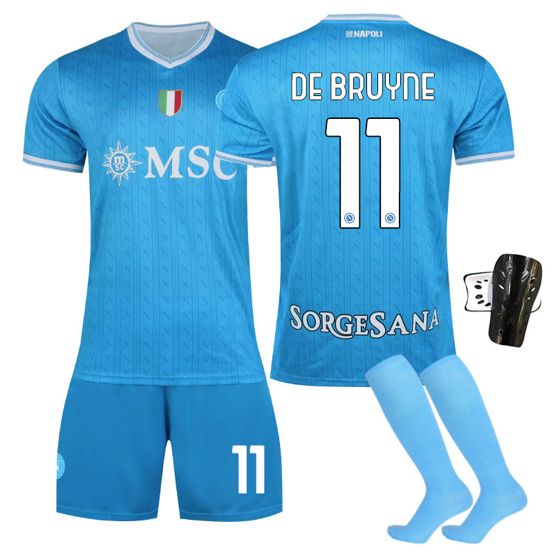 Beakey Naples Home Jersey Blue Shorts DE BRUYNE #11 Soccer Jersey Kids Adult 4Pcs Jersey Kits