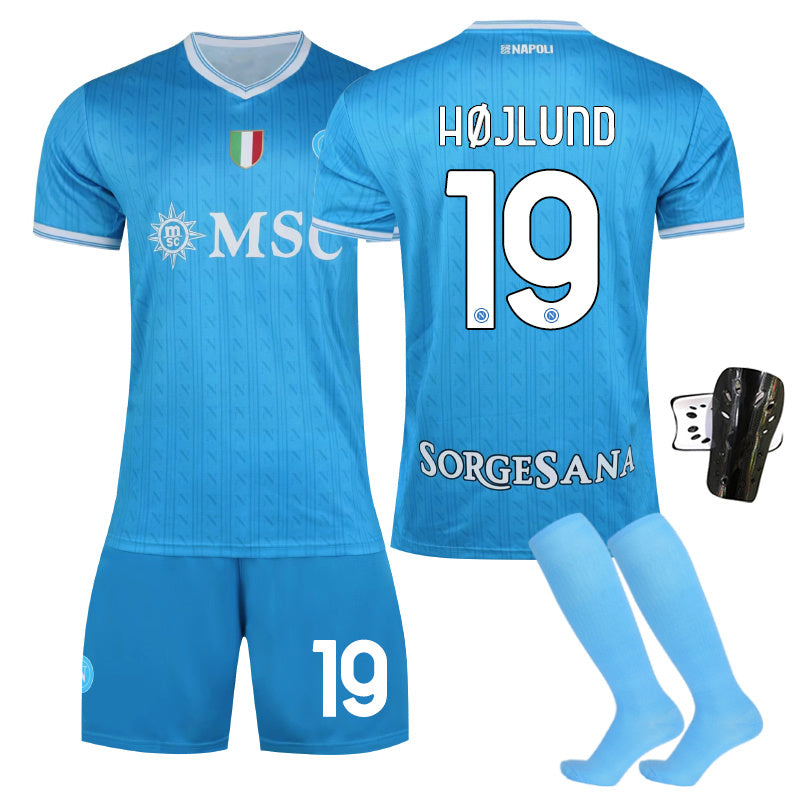 Beakey Naples Home Jersey Blue Shorts H?JLUND #19 Soccer Jersey Kids Adult 4Pcs Jersey Kits