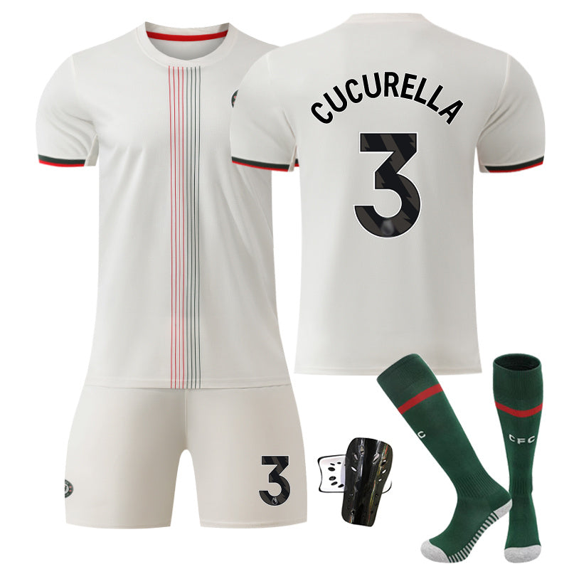 Beakey Chelsea Away Jersey Black Font CUCURELLA #3 Soccer Jersey Kids Adult 4Pcs Jersey Kits