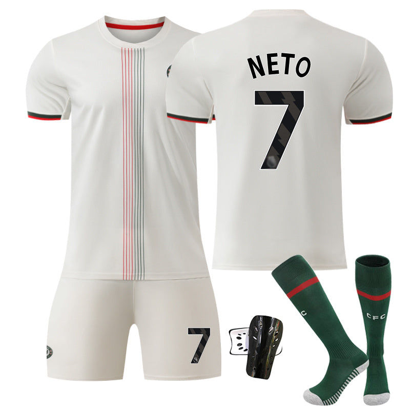 Beakey Chelsea Away Jersey Black Font NETO #7 Soccer Jersey Kids Adult 4Pcs Jersey Kits