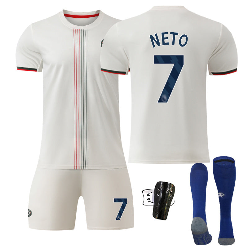Beakey Chelsea Away Jersey Blue Font NETO #7 Soccer Jersey Kids Adult 4Pcs Jersey Kits