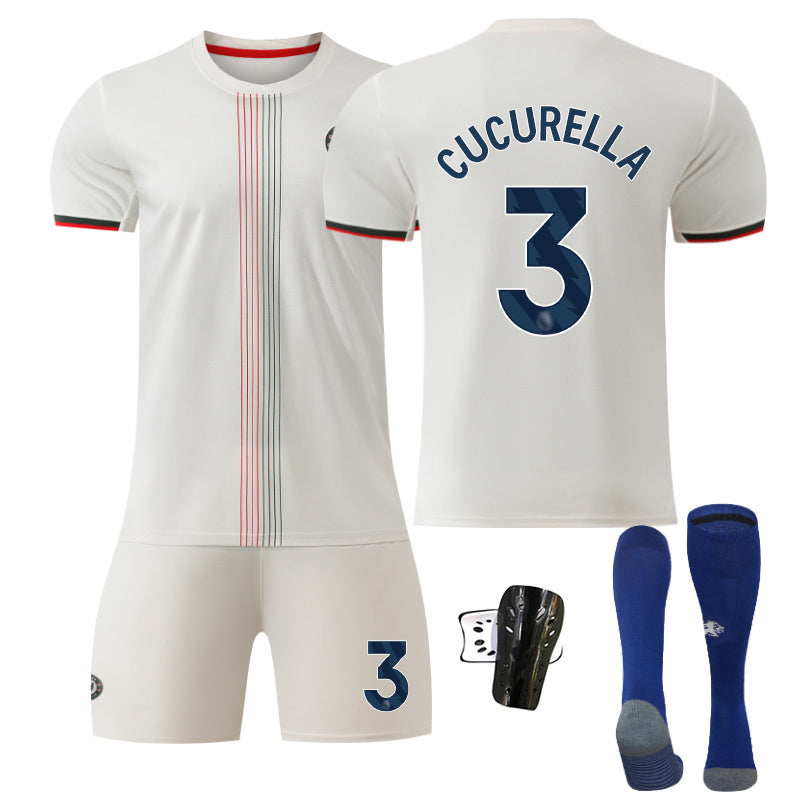 Beakey Chelsea Away Jersey Blue Font CUCURELLA #3 Soccer Jersey Kids Adult 4Pcs Jersey Kits