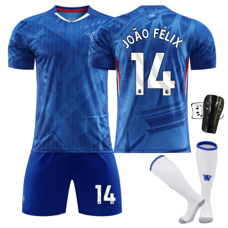 Beakey Chelsea Home Jersey Black Font JOAO FELIX #14 Soccer Jersey Kids Adult 4Pcs Jersey Kits