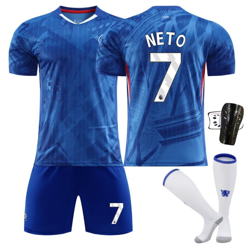 Beakey Chelsea Home Jersey Black Font NETO #7 Soccer Jersey Kids Adult 4Pcs Jersey Kits