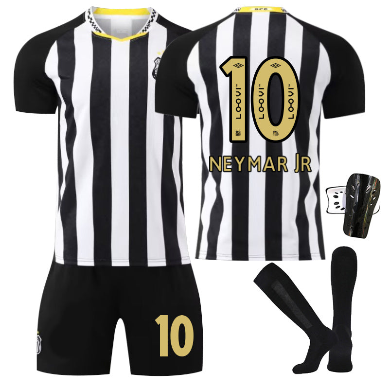 Beakey Santos Away Jersey NEYMAR JR #10 Soccer Jersey Kids Adult 4Pcs Jersey Kits