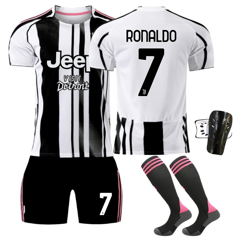 Beakey Juventus Home Jersey RONALDO #7 Soccer Jersey Kids Adult 4Pcs Jersey Kits